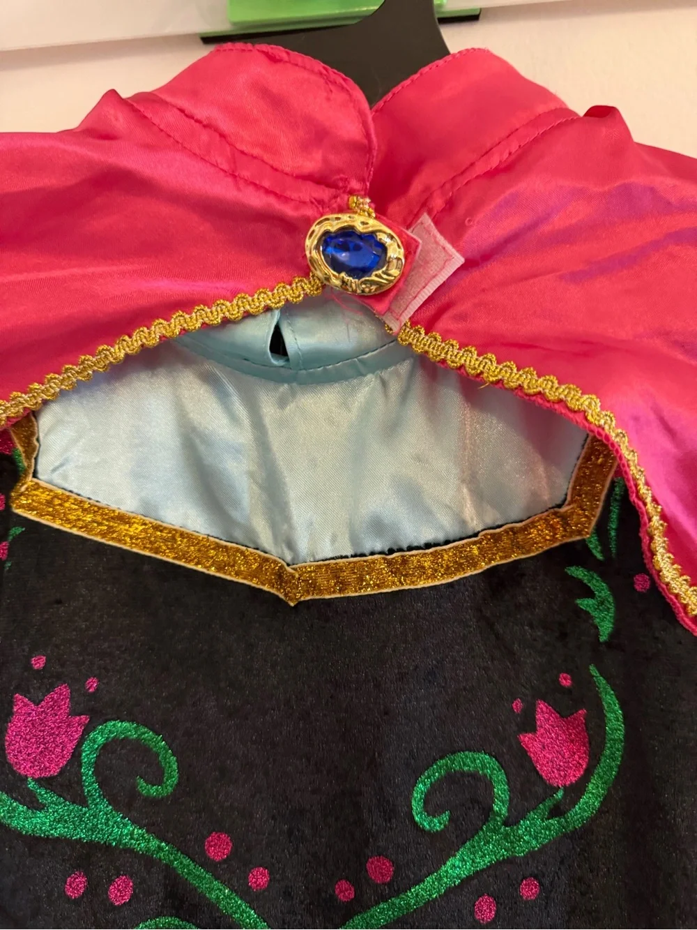 Frozen Anna Girls Blue Dress with Pink Removable Cape Kids Costume sz 150